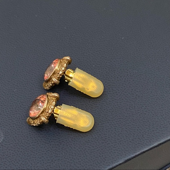 Vintage Morganite Glass 925 Clip On Earrings - Picture 14 of 16